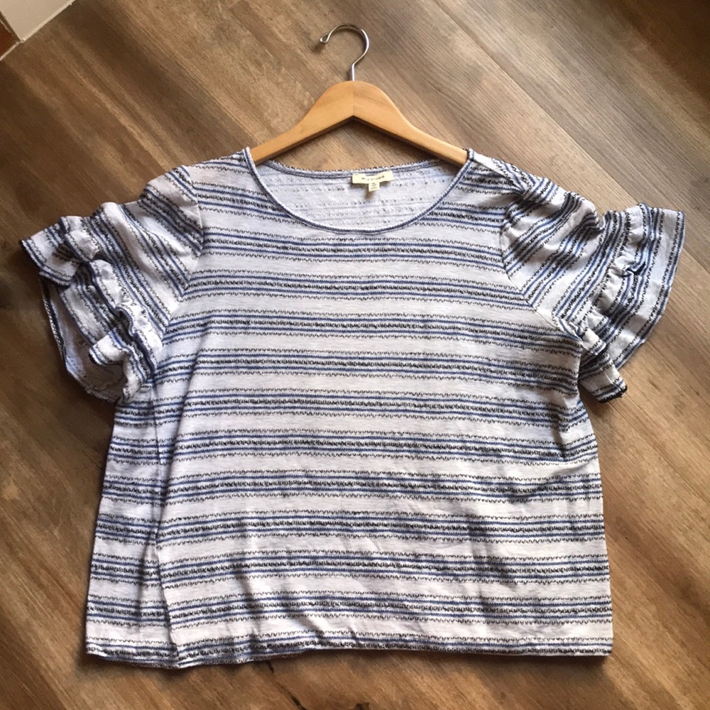 Max Studio Ruffle Sleeve Striped Blouse
